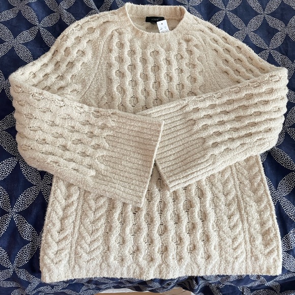 J. Crew Sweaters - NWT J Crew cream cotton boucle knit sweater bell sleeves size XS